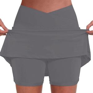 HUIFUAO Jupes de Tennis pour Femmes avec Poche Grande Taille pour Femmes, Jupe-Short pour l&rsquo;été, Le Golf, l&rsquo;athlétisme, Le Yoga, la Gym, la Course à Pied(Gris)