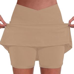 HUIFUAO Jupes de Tennis pour Femmes avec Poche Grande Taille pour Femmes, Jupe-Short pour l&rsquo;été, Le Golf, l&rsquo;athlétisme, Le Yoga, la Gym, la Course à Pied(Kaki)