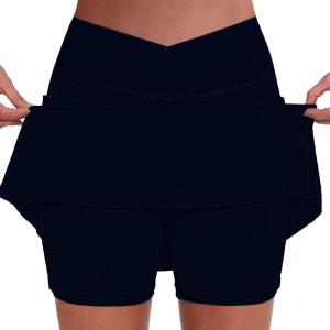 HUIFUAO Jupes de Tennis pour Femmes avec Poche Grande Taille pour Femmes, Jupe-Short pour l&rsquo;été, Le Golf, l&rsquo;athlétisme, Le Yoga, la Gym, la Course à Pied(Marine)
