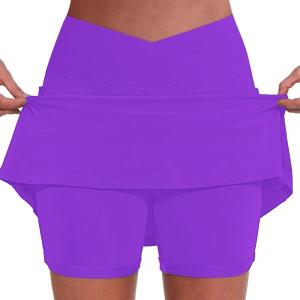 HUIFUAO Jupes de Tennis pour Femmes avec Poche Grande Taille pour Femmes, Jupe-Short pour l&rsquo;été, Le Golf, l&rsquo;athlétisme, Le Yoga, la Gym, la Course à Pied(Violet)