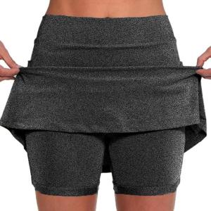 HUIFUAO Jupes de Tennis pour Femmes avec Poche Grande Taille pour Femmes, Jupe-Short pour l&rsquo;été, Le Golf, l&rsquo;athlétisme, Le Yoga, la Gym, la Course à Pied(Z01 Gris Foncé)