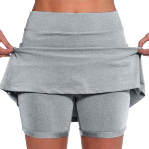 HUIFUAO Jupes de Tennis pour Femmes avec Poche Grande Taille pour Femmes, Jupe-Short pour l&rsquo;été, Le Golf, l&rsquo;athlétisme, Le Yoga, la Gym, la Course à Pied(Z02 Gris)