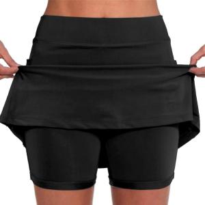 HUIFUAO Jupes de Tennis pour Femmes avec Poche Grande Taille pour Femmes, Jupe-Short pour l&rsquo;été, Le Golf, l&rsquo;athlétisme, Le Yoga, la Gym, la Course à Pied(Z04 Noir)