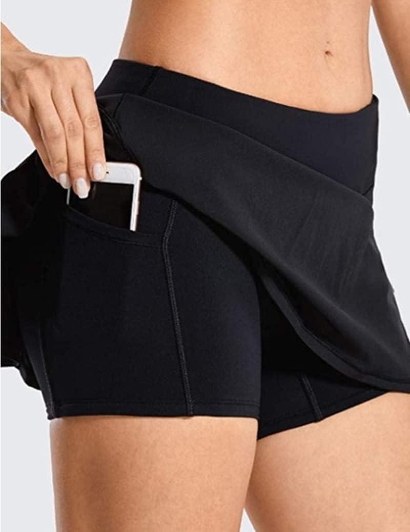 imageThreeH Jupe de Tennis plisse pour Femmes Jupe de Golf Taille Haute et schage Rapide Jupe dathltisme avec PochesNoir
