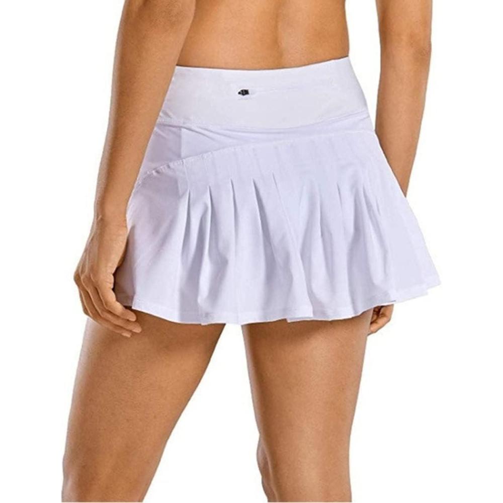 imageThreeH Jupe de Tennis plisse pour Femmes Jupe de Golf Taille Haute et schage Rapide Jupe dathltisme avec PochesBlanc