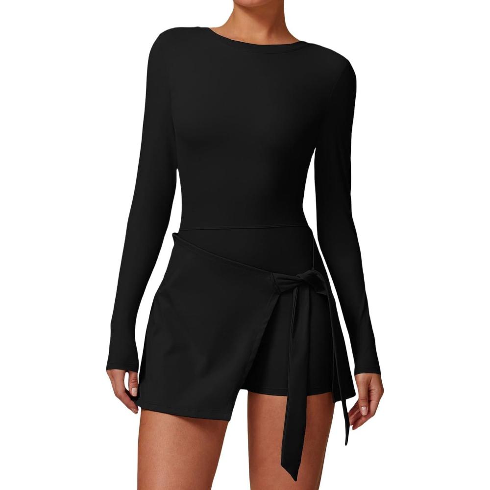 imageRobe de Tennis pour Femme Robe Courte dcontracte sans Manches Robe Athltique t Robe de Golf WorkoutLongnoir