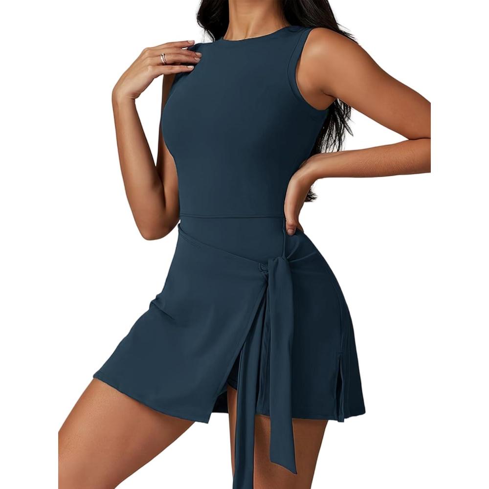 imageRobe de Tennis pour Femme Robe Courte dcontracte sans Manches Robe Athltique t Robe de Golf WorkoutShortbleu Marine