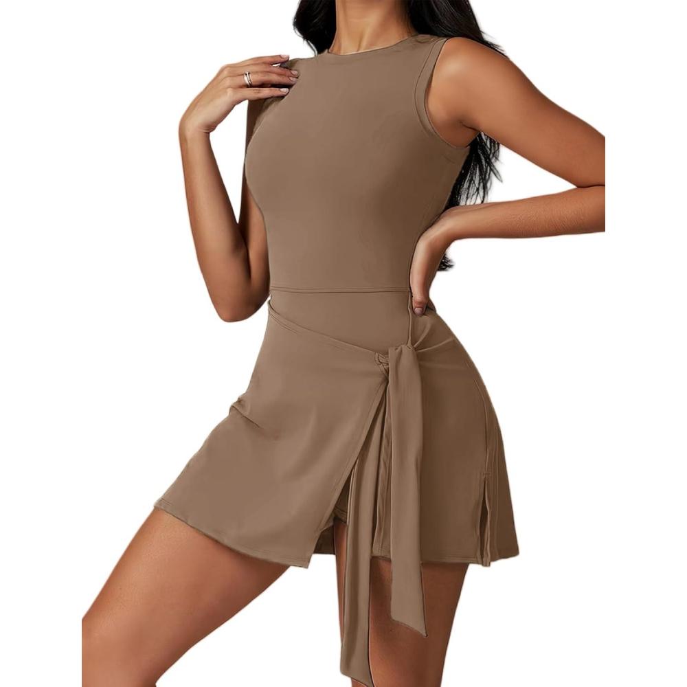 imageRobe de Tennis pour Femme Robe Courte dcontracte sans Manches Robe Athltique t Robe de Golf WorkoutShortbrun