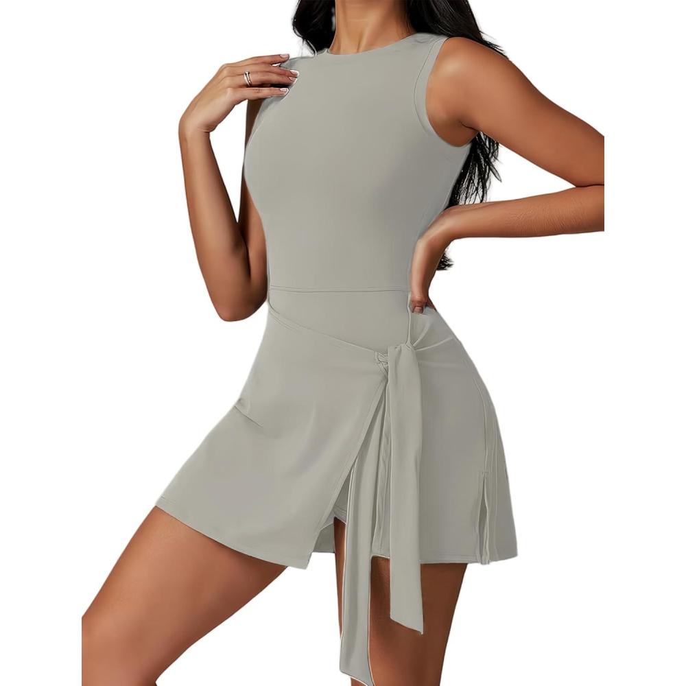imageRobe de Tennis pour Femme Robe Courte dcontracte sans Manches Robe Athltique t Robe de Golf WorkoutShortgris Clair