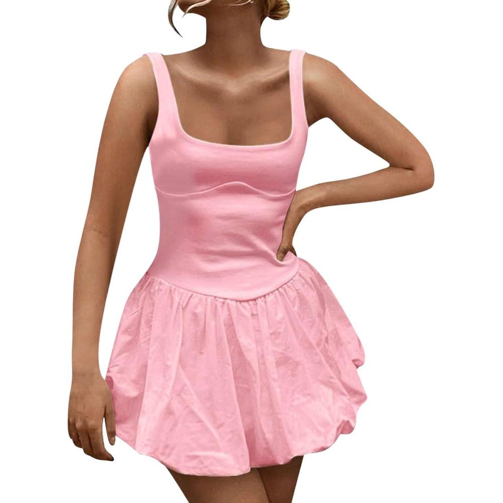imageRobe de tennis pour femme Taille sexy Couleur unie Patchwork Robe dt courte Rose XXL
