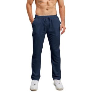 Pantalon de Yoga d&rsquo;été en Lin pour Hommes avec Cordon de Serrage, Pantalon Coton Lin Homme, Pantalon Long Décontracté et Léger.(A3 – Dunkelblau)