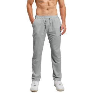 Pantalon de Yoga d&rsquo;été en Lin pour Hommes avec Cordon de Serrage, Pantalon Coton Lin Homme, Pantalon Long Décontracté et Léger.(A6 – Grau)