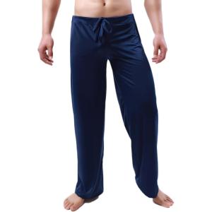WSLCN Pantalon Yoga Homme Taille Elastique Léger Confortable Lounge Pants Bas de Pyjama Jogging Pantalon Décontracté(Bleu Foncé)