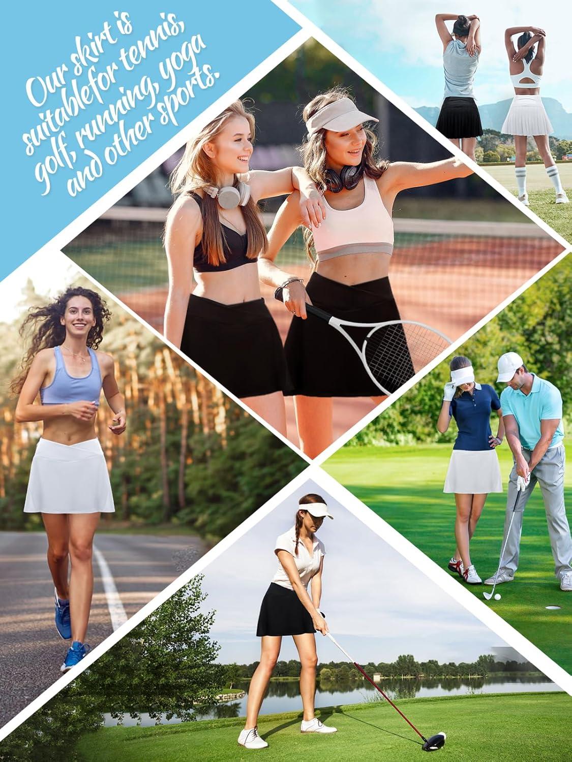 imageJupe de tennis plisse avec short pour femme Taille haute Jupe athltique de golf avec pochesNoir