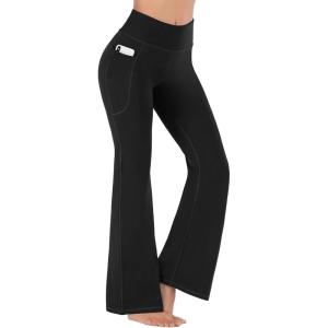 Pantalon Yoga Femme Fluide Taille Haute Legging de Sport Bootcut de Jogging avec Poches Pantalon Patte D&rsquo;elephant pour Pilates Sport Fitness Loisirs Travailler(Noir)