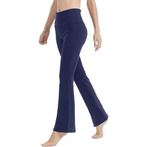 LaiEr Yoga Pants for Women Tummy Control Workout Bootleg Pants High Waist 4 Way Stretch Pants with Inner Pockets(Bleu Foncé)