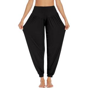 PINSPARK Pantalons de Yoga Femmes Sarouel Long de Yoga Sport de Jogging Courbes Sarouel Surdimensionné de Loisirs de Sport élégants(Noir)