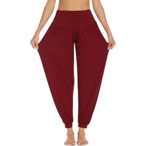 PINSPARK Pantalons de Yoga Femmes Sarouel Long de Yoga Sport de Jogging Courbes Sarouel Surdimensionné de Loisirs de Sport élégants(Vin Rouge)