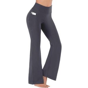 Pantalon Yoga Femme Fluide Taille Haute Legging de Sport Bootcut de Jogging avec Poches Pantalon Patte D&rsquo;elephant pour Pilates Sport Fitness Loisirs Travailler(Gris Foncé)