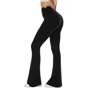 Sundwudu Leggings de yoga à pattes d&rsquo;éléphant, ajustés aux cuisses et aux genoux, taille haute, doux et élégants pour femme, noir(1-noir)