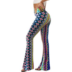 Sundwudu Leggings de yoga à pattes d&rsquo;éléphant, ajustés aux cuisses et aux genoux, taille haute, doux et élégants pour femme, noir(8 Pierres Multicolores)