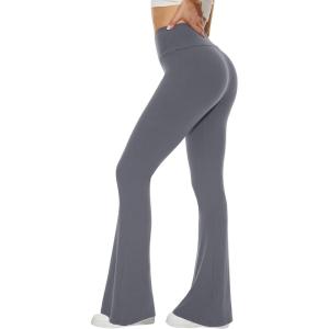 Sundwudu Leggings de yoga à pattes d&rsquo;éléphant, ajustés aux cuisses et aux genoux, taille haute, doux et élégants pour femme, noir(Gris)