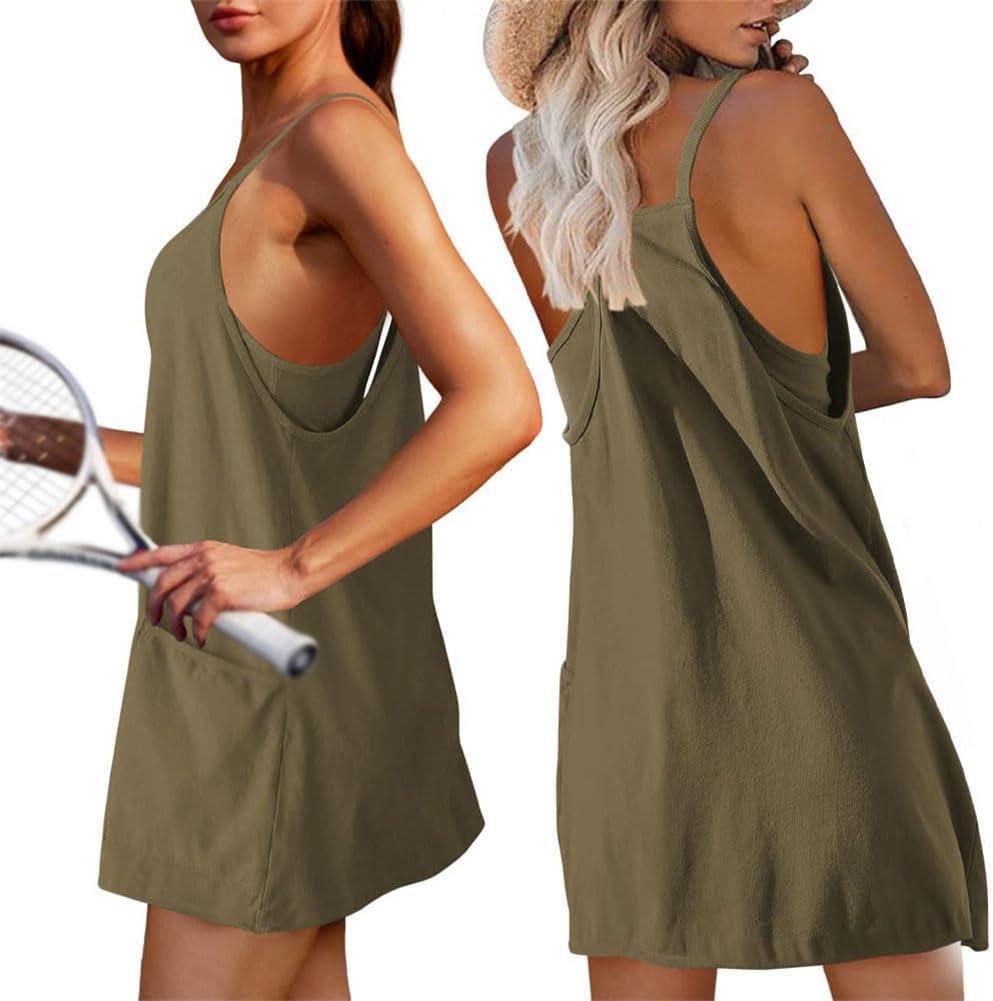 image:imageMoonycozy Robe avec short intgr robe de tennis pour femme robe bretelles rglables avec poches mini robe dtCorail