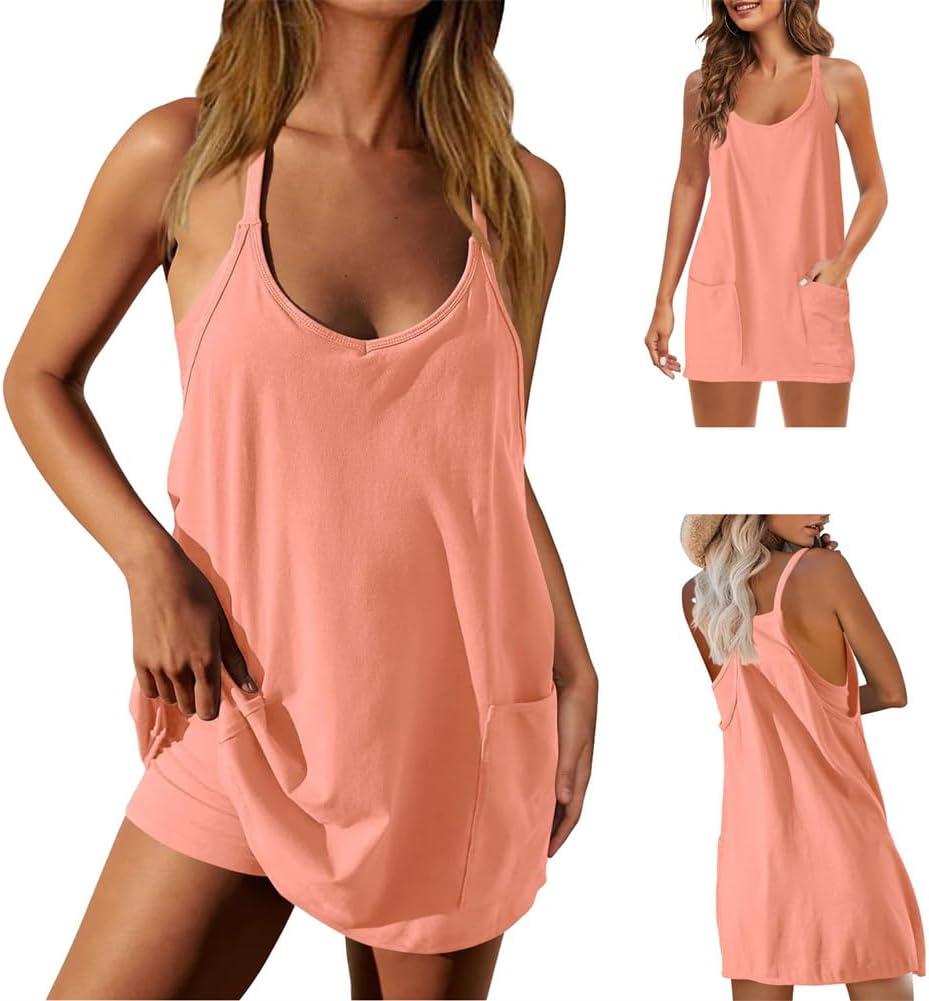 image:imageMoonycozy Robe avec short intgr robe de tennis pour femme robe bretelles rglables avec poches mini robe dtCorail