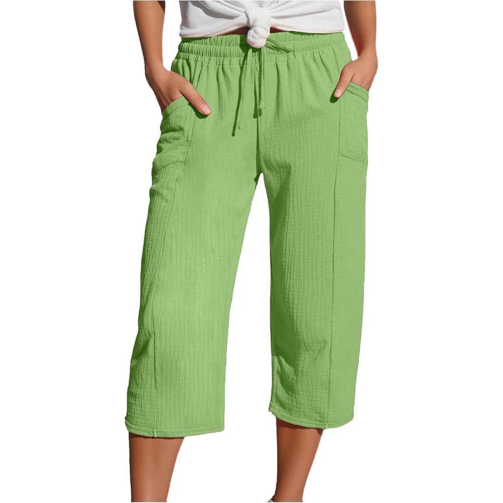 image:imageGenerisch 2026 Pantalon de loisirs jambes droites Taille haute Sport Pantalon ampleVert