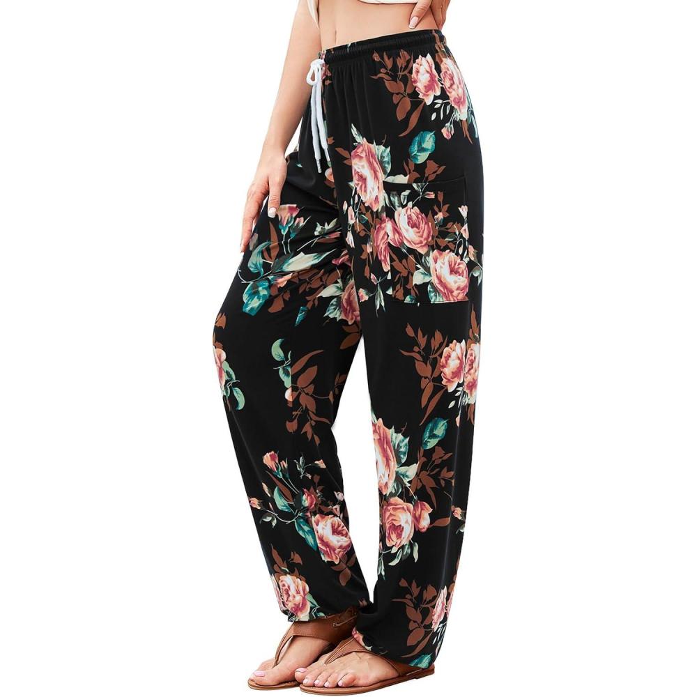 image:imageQIANXIZHAN Boho Palazzo Pants  Mous  Palazzo  Femme11fleur de Pivoine Noire