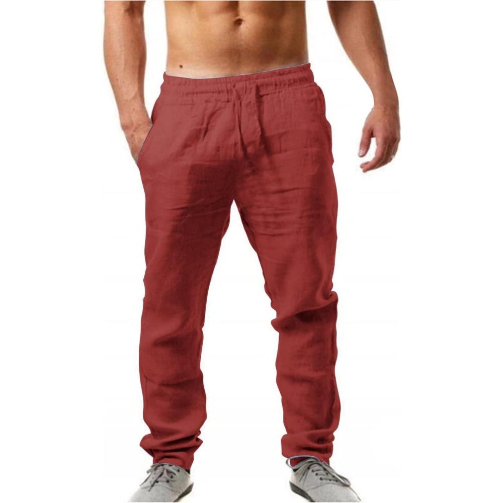 image:imagePantalon dcontract en lin pour homme Coupe ample lgre taille lastique convient pour le yoga les journes la plage et les loisirs dt1erouge