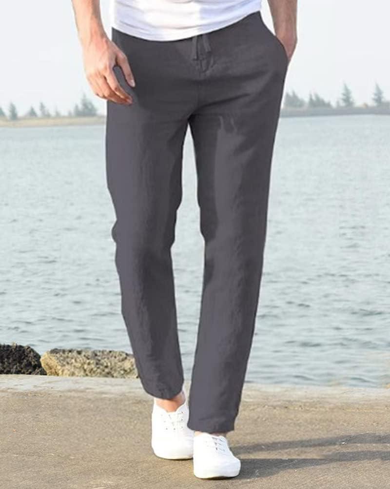 image:imageMinetom Pantalons Homme t Leger Respirant Poches Taille lastique Dcontract Pantalon avec Cordon Yoga PlageA Gris Fonc