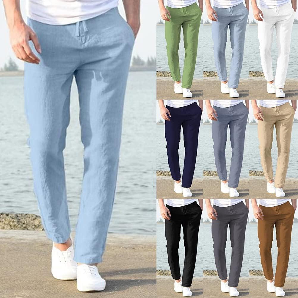 image:imageMinetom Pantalons Homme t Leger Respirant Poches Taille lastique Dcontract Pantalon avec Cordon Yoga PlageA Gris Fonc
