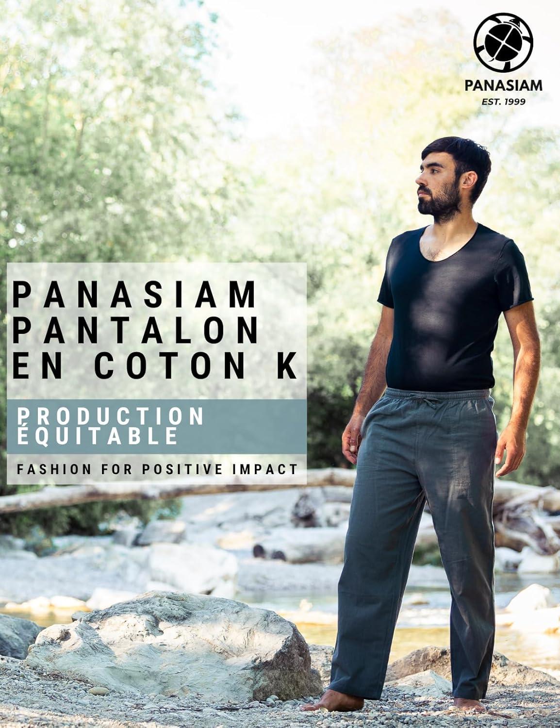 image:imagePANASIAM K Pants Pantalon Pur Coton Naturel Doux et Confortable avec Poches Cordon de Serrage et Ceinture ElastiqueBleu
