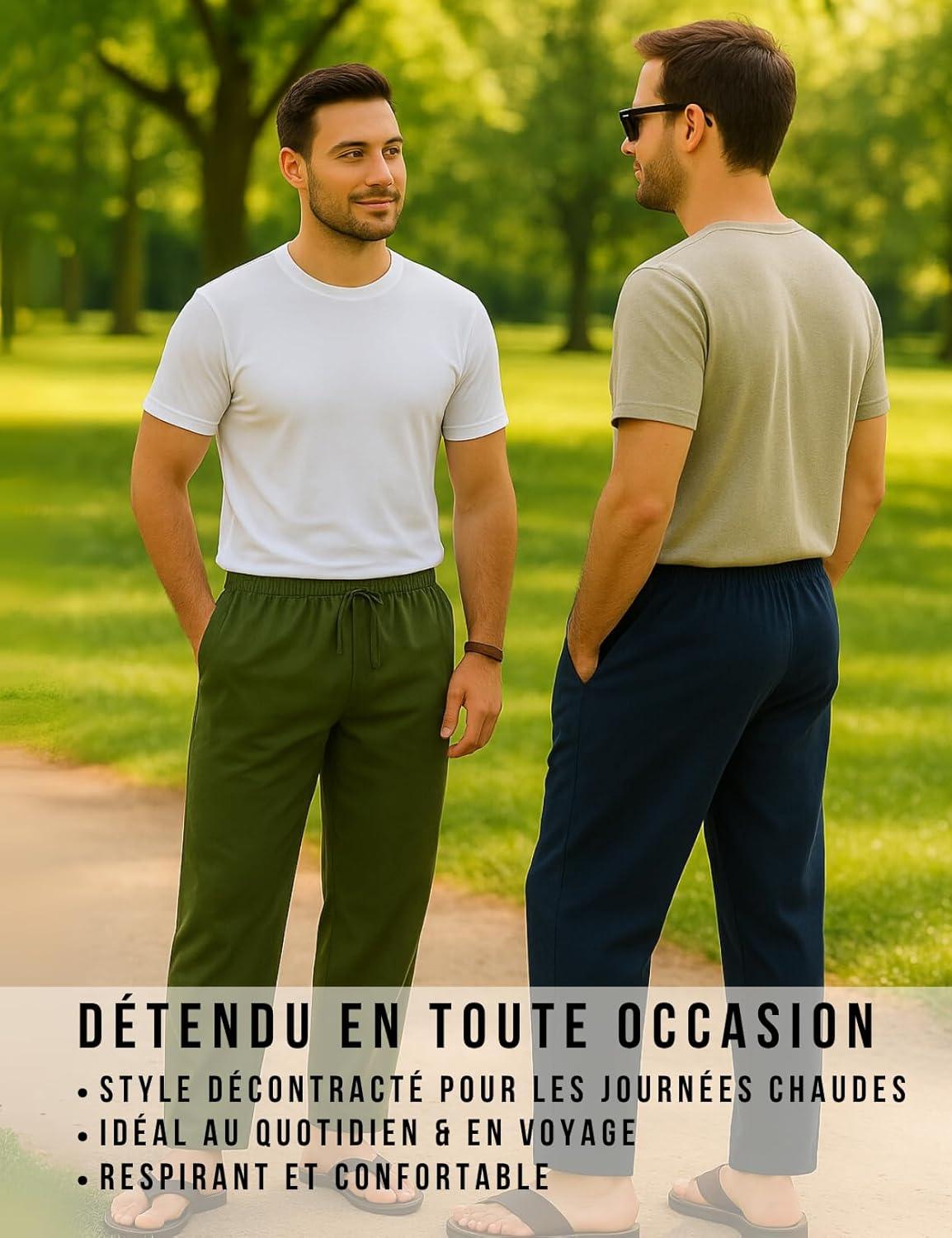 image:imagePANASIAM K Pants Pantalon Pur Coton Naturel Doux et Confortable avec Poches Cordon de Serrage et Ceinture ElastiqueBleu