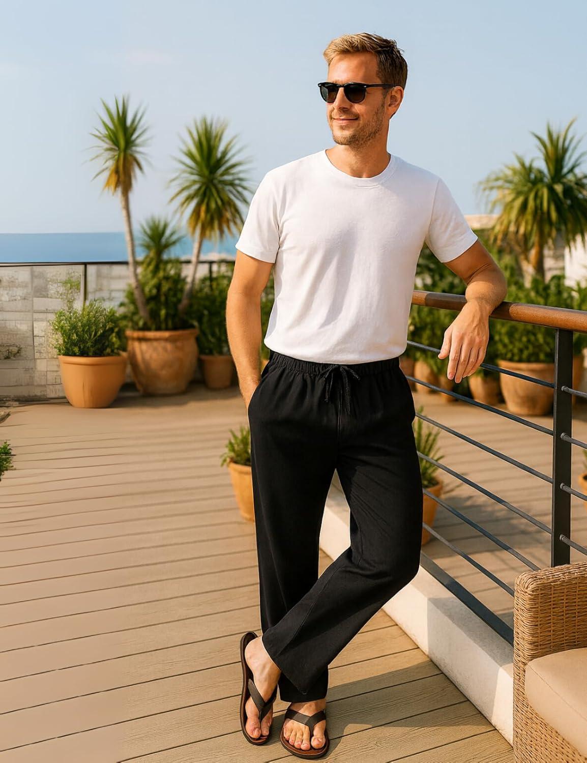 image:imagePANASIAM K Pants Pantalon Pur Coton Naturel Doux et Confortable avec Poches Cordon de Serrage et Ceinture ElastiqueBleu