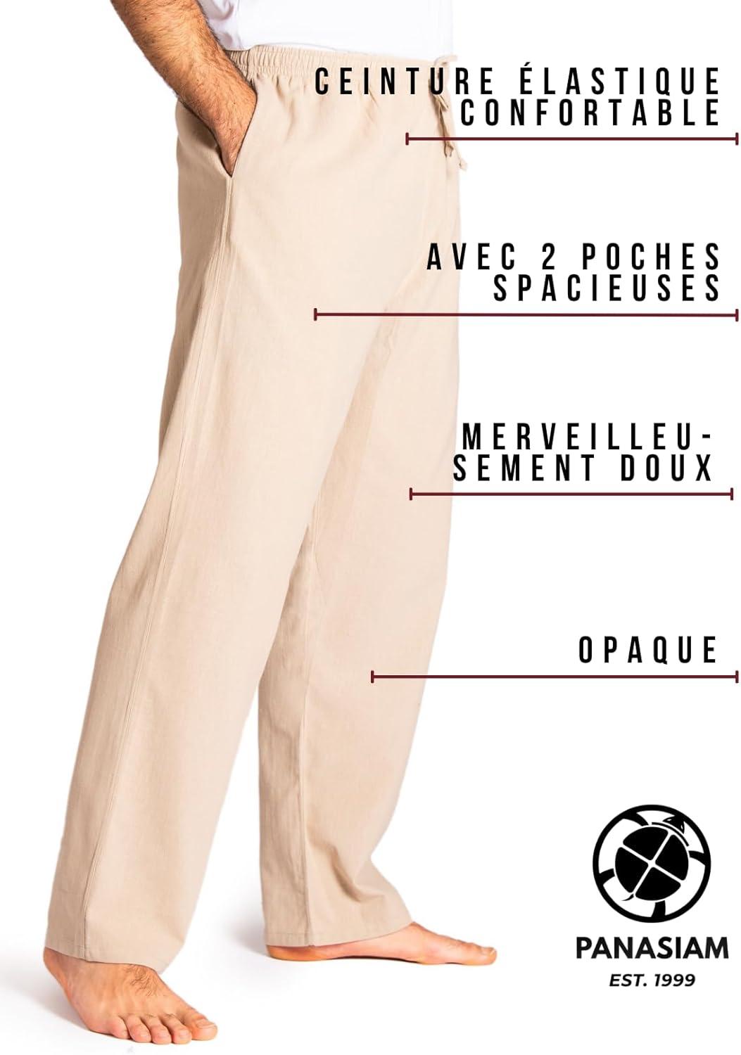 image:imagePANASIAM K Pants Pantalon Pur Coton Naturel Doux et Confortable avec Poches Cordon de Serrage et Ceinture ElastiqueBleu