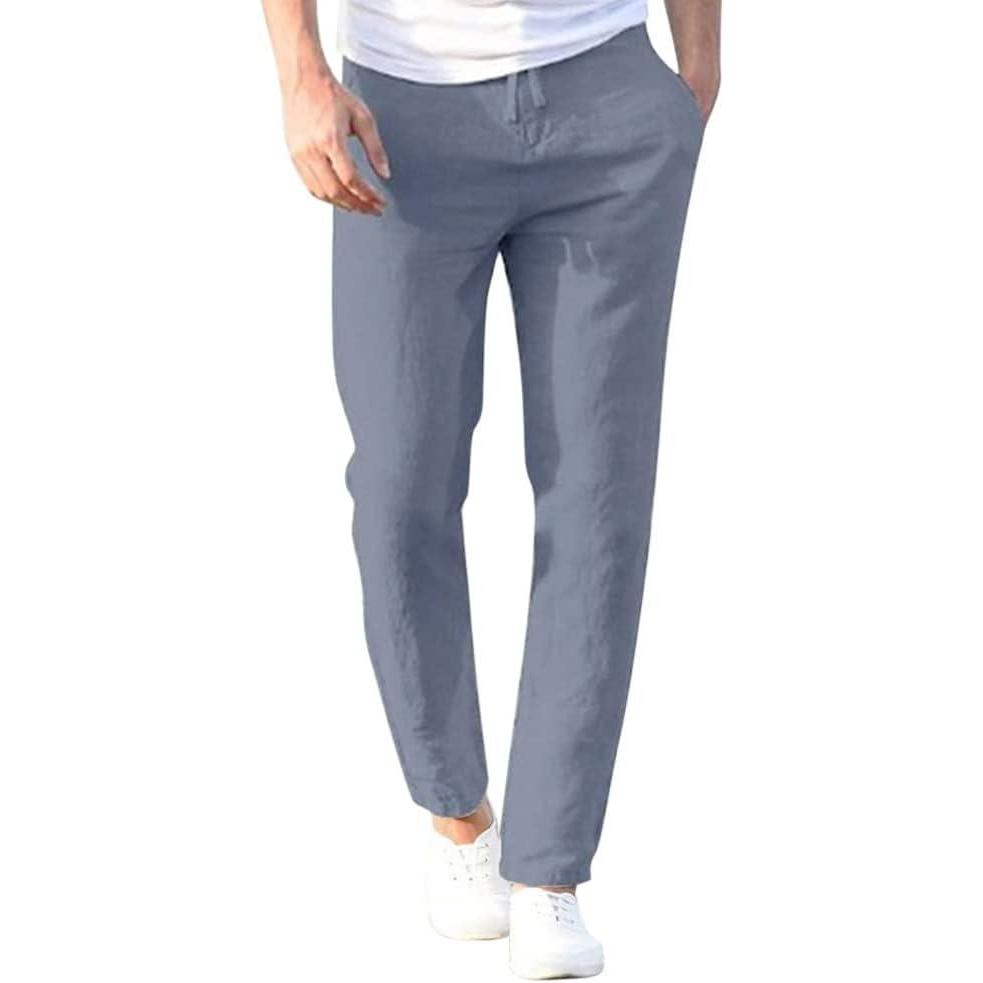 image:imageMinetom Pantalons Homme t Leger Respirant Poches Taille lastique Dcontract Pantalon avec Cordon Yoga PlageA Gris