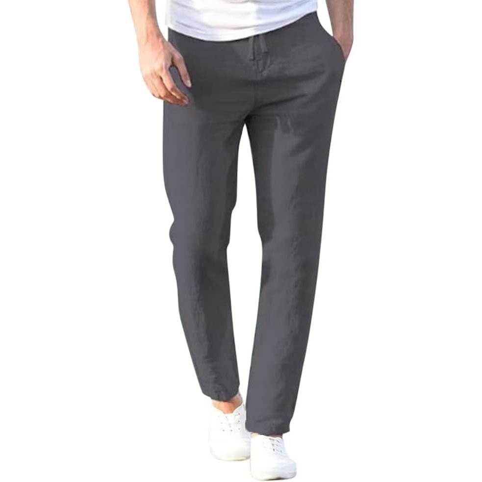 image:imageMinetom Pantalons Homme t Leger Respirant Poches Taille lastique Dcontract Pantalon avec Cordon Yoga PlageA Gris Fonc