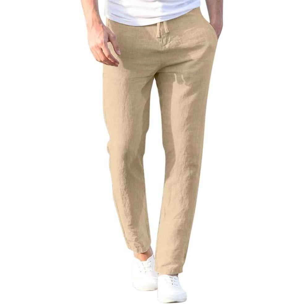 image:imageMinetom Pantalons Homme t Leger Respirant Poches Taille lastique Dcontract Pantalon avec Cordon Yoga PlageA Kaki