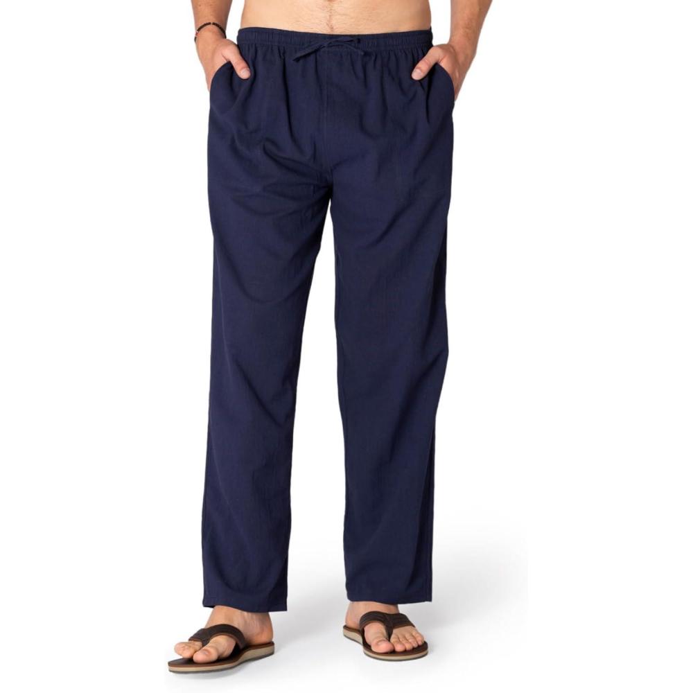 image:imagePANASIAM K Pants Pantalon Pur Coton Naturel Doux et Confortable avec Poches Cordon de Serrage et Ceinture ElastiqueBleu