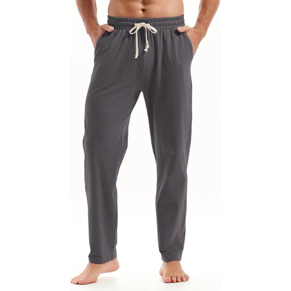 image:imageAmy Coulee Pantalon de jogging lger en coton respirant pour homme Pantalon de sport Pantalon de loisirs Pantalon de yoga long avec pochesGris Ciment