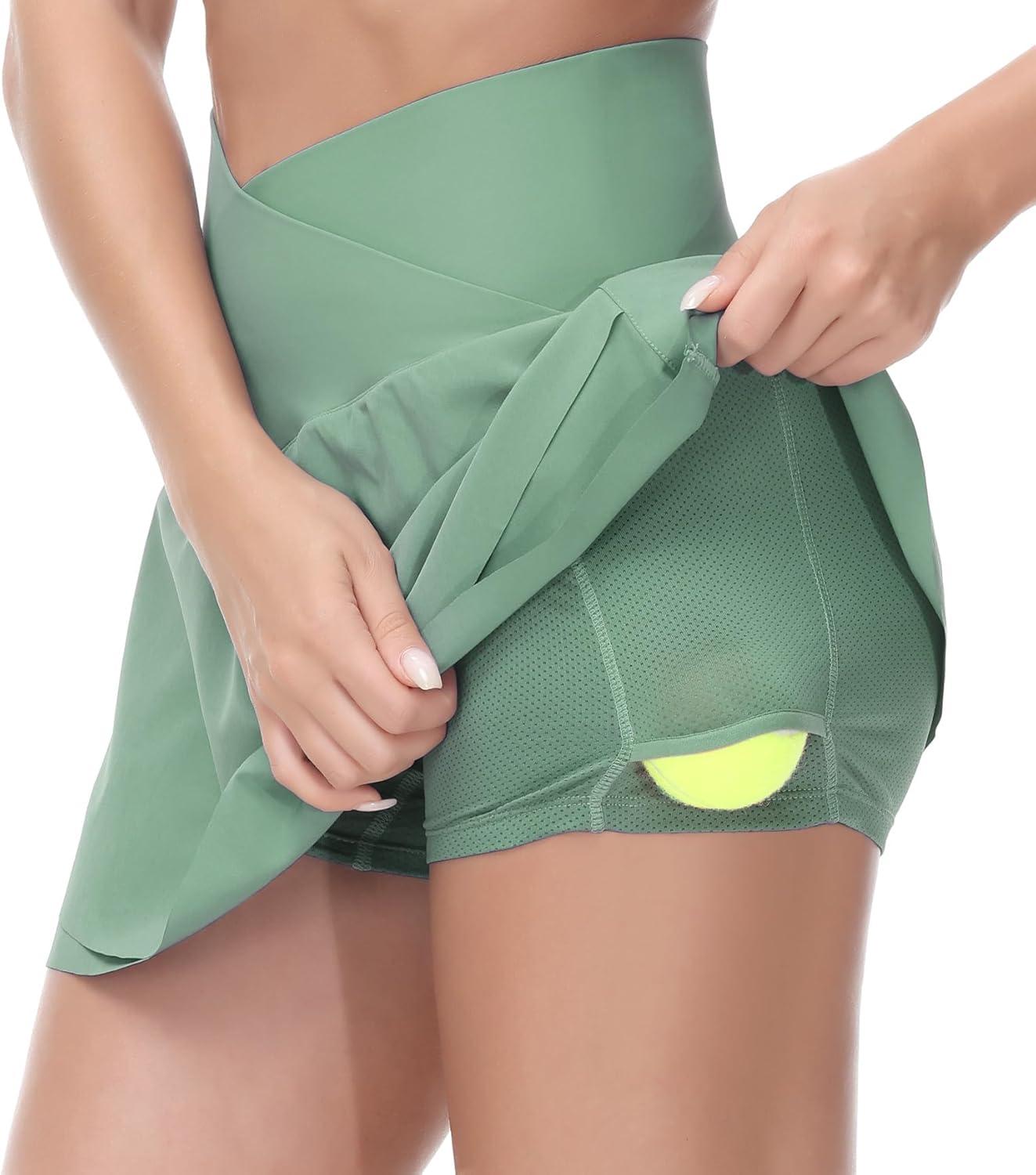 image:imageJupes de tennis taille croise pour femme avec ourlet coup jupeshort de golf avec poches intrieures en mailleVert Jasmin
