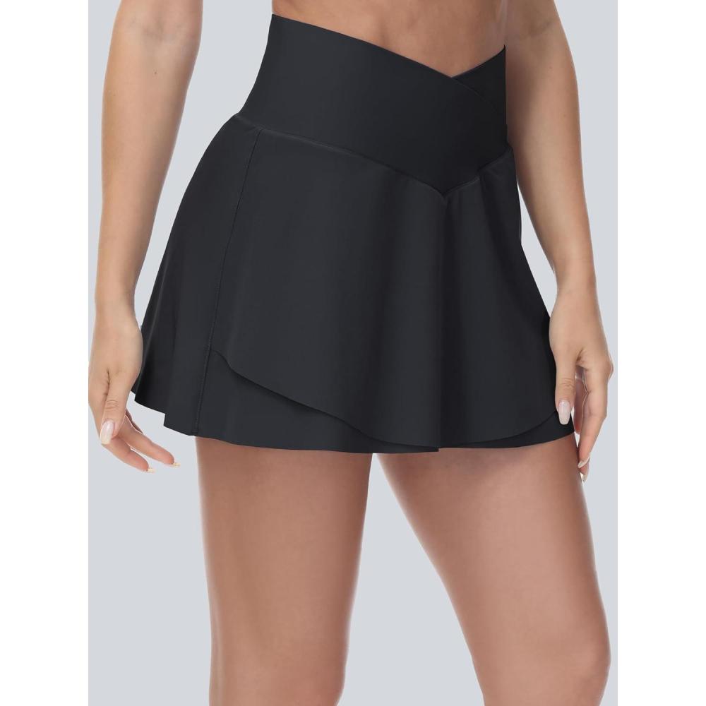image:imageJupes de tennis taille croise pour femme avec ourlet coup jupeshort de golf avec poches intrieures en mailleNoir