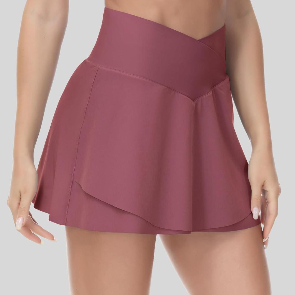 image:imageJupes de tennis  taille croise pour femme avec ourlet coup jupeshort de golf avec poches intrieures en mailleRose Rouge
