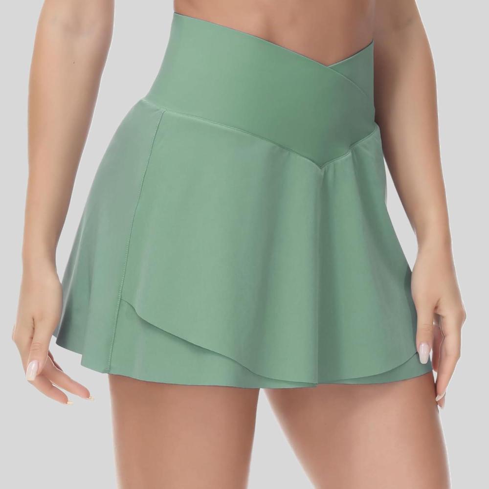 image:imageJupes de tennis taille croise pour femme avec ourlet coup jupeshort de golf avec poches intrieures en mailleVert Jasmin