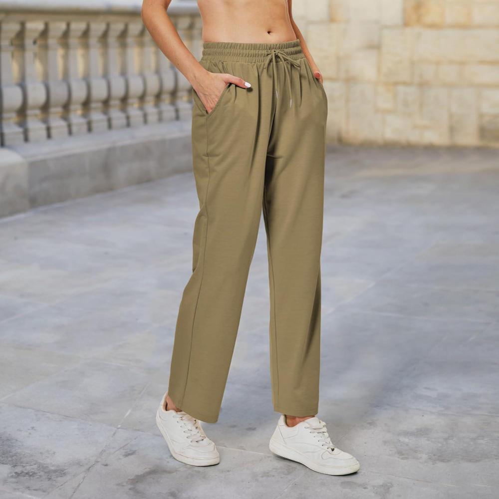 image:imagePantalon de dtente taille haute pour femme  Pantalon de yoga ample et dcontract avec cordon de serrageKaki