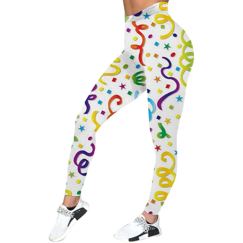 image:imageGenerisch Femmes Carnaval Color Imprim Plumes Pantalons de Yoga Sport Dcontract Gutres la ModeBeige