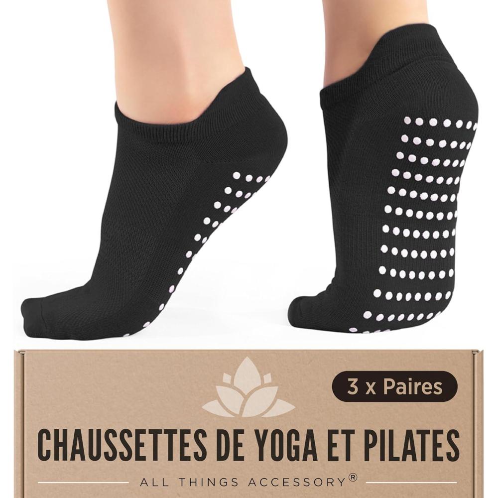 image:imageAll Things Accessory 3 paires de chaussettes de yoga antidrapantes sans chaussettes Fitness Danse Barre Chaussettes antidrapantesantidrapantes bout renforc et la cheville EU 3742Noir