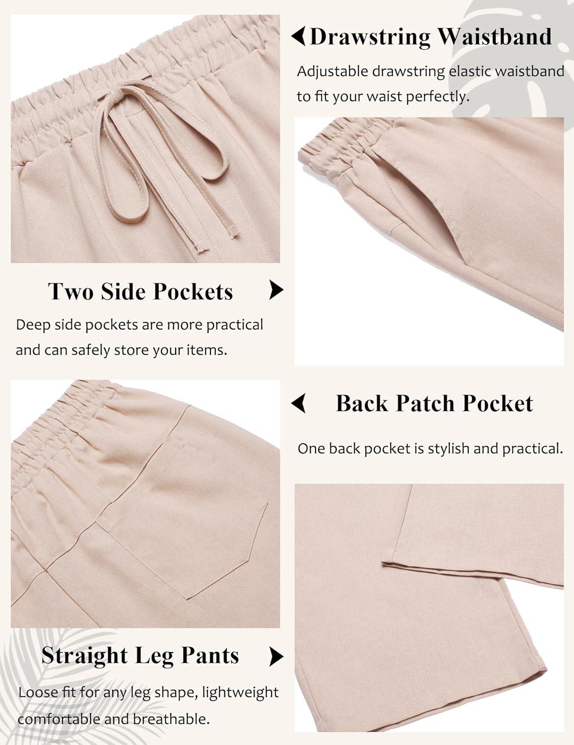 image:imageCOOFANDY Pantalon Homme Lin Pantalons t de Plage Casual Yoga Pants avec Cordon Leger Pantalon Dcontract ElastiqueKaki Clair